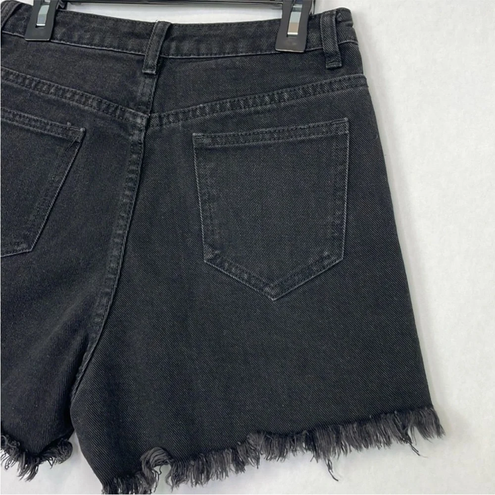 PRETTYLITTLETHING Washed Black Denim Distressed Hi Rise Shorts. US Size 4. New.